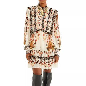 FARM Rio Ruffled Mock-Neck Berry Garden Mini Dress, Size XS, New with Tag